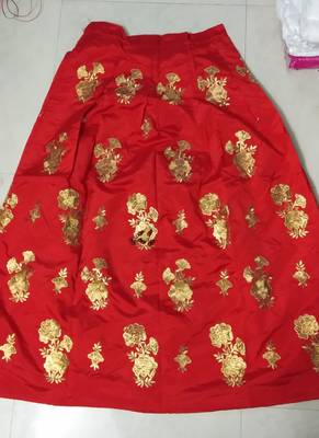 Red embrodered silk designer lehenga choli with blouse and dupatta 2