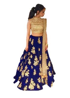 Royal blue embrodered silk designer lehenga choli with blouse and dupatta 1