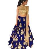 Royal blue embrodered silk designer lehenga choli with blouse and dupatta