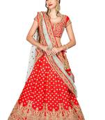 Red thread embroidery
 silk semi stitched lehenga