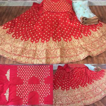 Red thread embroidery
 silk semi stitched lehenga 2
