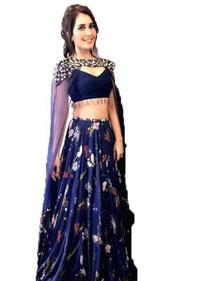 Blue printed silk semi stitched lehenga 3