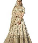 White thread embroidery
 satin semi stitched lehenga
