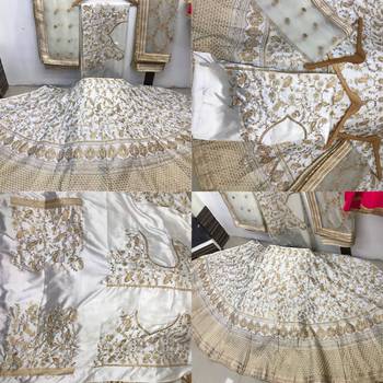 White thread embroidery
 satin semi stitched lehenga 3
