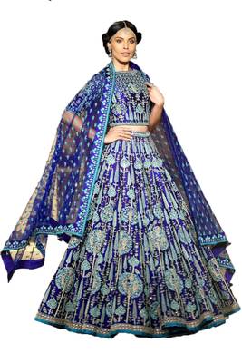 Royal-blue thread embroidery
 silk semi stitched lehenga 1
