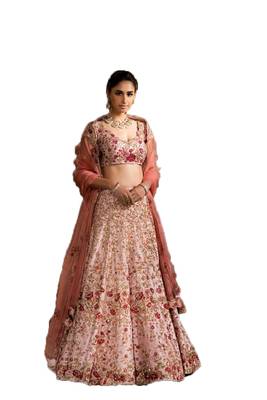 Light-pink thread embroidery
 satin semi stitched lehenga 1