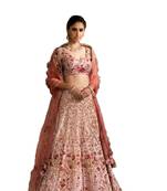 Light-pink thread embroidery
 satin semi stitched lehenga
