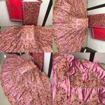 Light-pink thread embroidery
 satin semi stitched lehenga 2