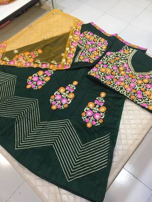 Dark-green thread embroidery
 art silk semi stitched lehenga 2