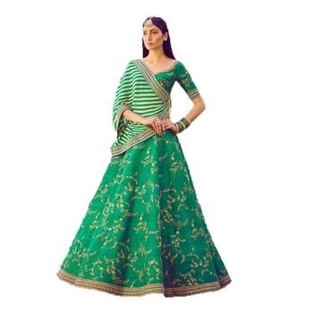 Green thread embroidery

 silk semi stitched lehenga 1