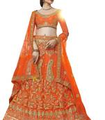 Orange Embroidered Net Semi Stitched Lehenga