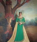 Green embroidered crepe semi stitched salwar with dupatta