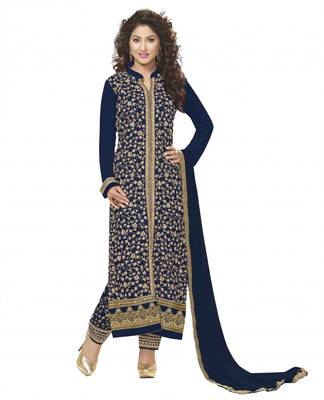 Navy Blue embroidered georgette unstitched salwar with dupatta 1