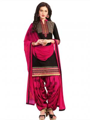 Black embroidered cotton unstitched salwar with dupatta 1
