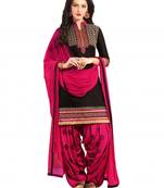 Black embroidered cotton unstitched salwar with dupatta