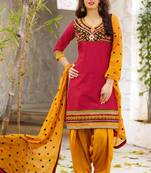 pink embroidered cotton unstitched salwar with dupatta