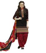 Black embroidered cotton unstitched salwar with dupatta