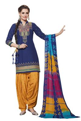 Blue embroidered cotton unstitched salwar with dupatta 1