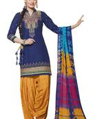Blue embroidered cotton unstitched salwar with dupatta