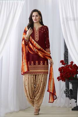 Maroon embroidered cotton unstitched salwar with dupatta 1