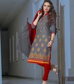 Grey embroidered cotton unstitched salwar with dupatta