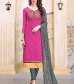 pink embroidered cotton unstitched salwar with dupatta