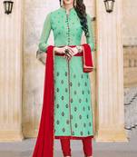 Light Green embroidered cotton unstitched salwar with dupatta