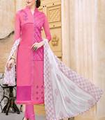 pink embroidered cotton unstitched salwar with dupatta