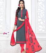 Grey embroidered cotton unstitched salwar with dupatta