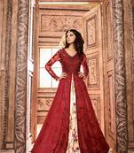 Maroon printed georgette semi stitched salwar with dupatta