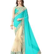Beautiful Firozi color embroidered georgette wedding saree With embroidered work Blouse