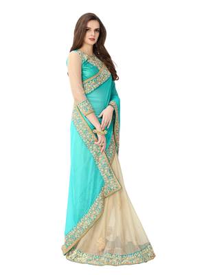 Beautiful Firozi color embroidered georgette wedding saree With embroidered work Blouse 2