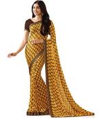 Yellow Printed Georgette Saree With Blouse