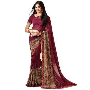 Maroon Printed Georgette Saree With Blouse 1