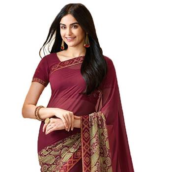 Maroon Printed Georgette Saree With Blouse 2