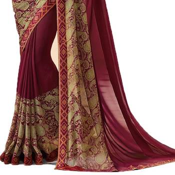 Maroon Printed Georgette Saree With Blouse 3