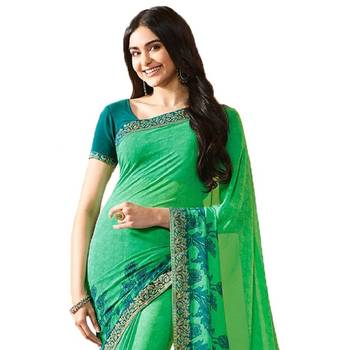 Green Printed Georgette Saree With Blouse 2