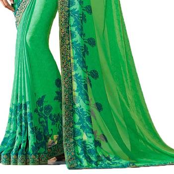 Green Printed Georgette Saree With Blouse 3