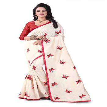 Red Embroidered South Silk Saree With Blouse 1