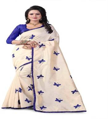 Blue Embroidered South Silk Saree With Blouse 1