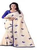 Blue Embroidered South Silk Saree With Blouse