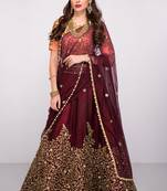 Maroon Floral Print Silk Semi Stitched Lehenga Choli