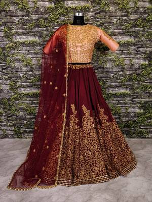 Maroon Floral Print Silk Semi Stitched Lehenga Choli 2