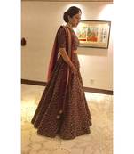 Maroon Floral Print raw Silk Semi Stitched Lehenga Choli