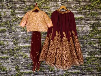 Maroon Floral Print Silk Semi Stitched Lehenga Choli 3