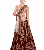Maroon Floral Print Velvet Semi Stitched Lehenga Choli