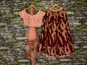 Maroon Floral Print Velvet Semi Stitched Lehenga Choli 3