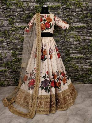 Multicolor Floral Print Art Silk Semi Stitched Lehenga Choli 2