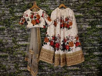 Multicolor Floral Print Art Silk Semi Stitched Lehenga Choli 3