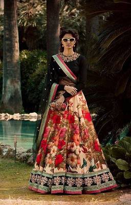 Multicolor Floral Print Art Silk Semi Stitched Lehenga Choli 1